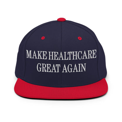 Make Healthcare Great Again Embroidered Flat Bill Brim Snapback Hat - Navy/ Red