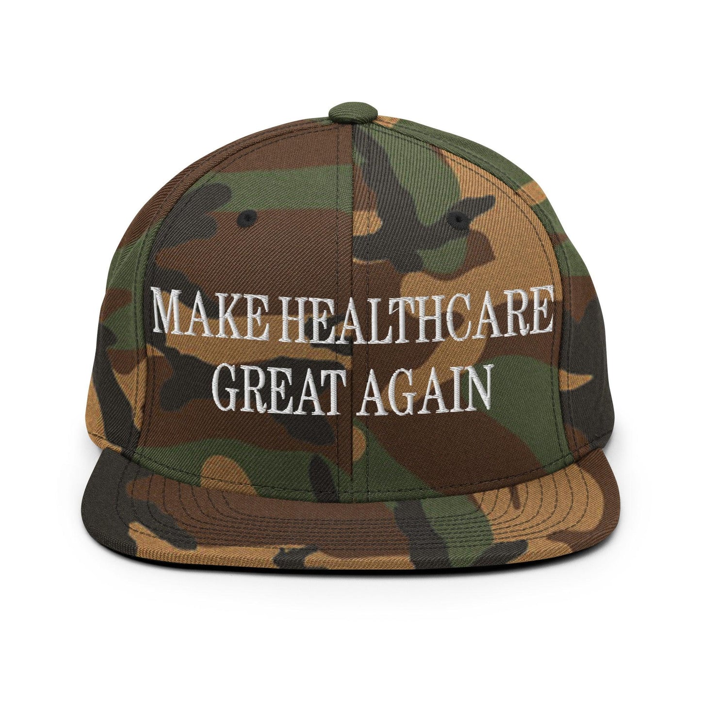 Make Healthcare Great Again Embroidered Flat Bill Brim Snapback Hat - Green Camo