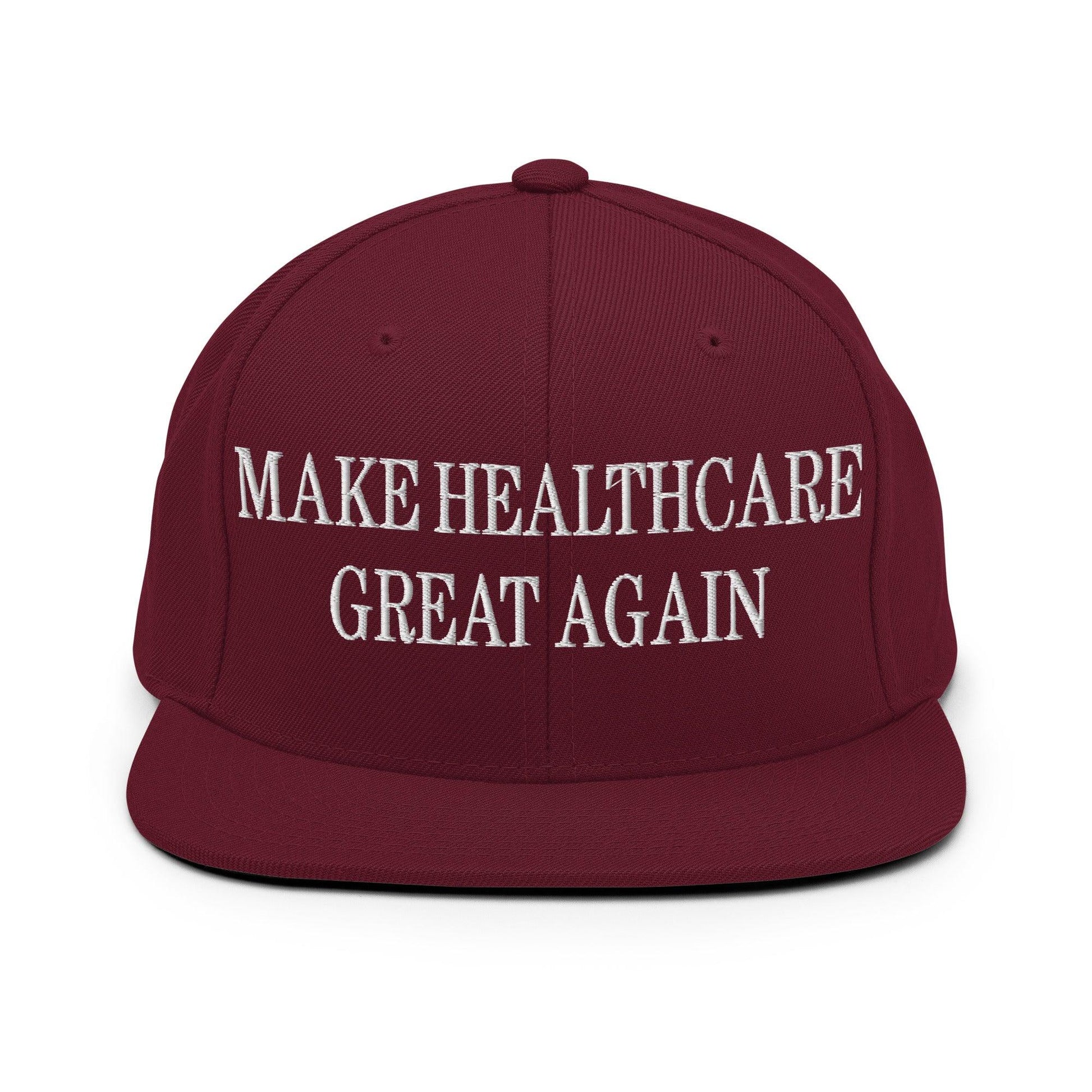 Make Healthcare Great Again Embroidered Flat Bill Brim Snapback Hat - Maroon