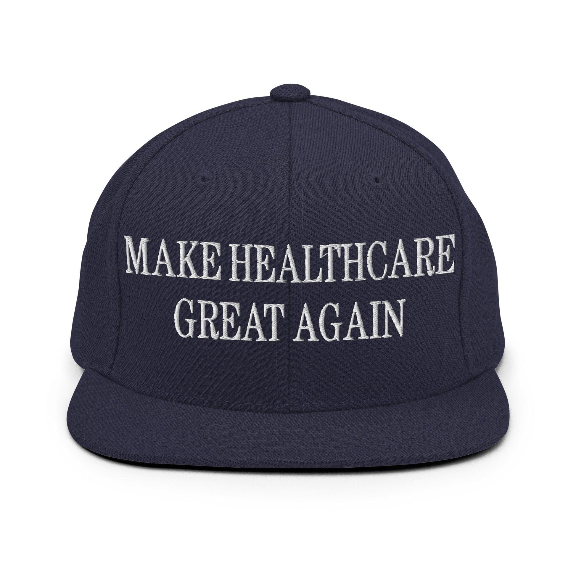 Make Healthcare Great Again Embroidered Flat Bill Brim Snapback Hat - Navy