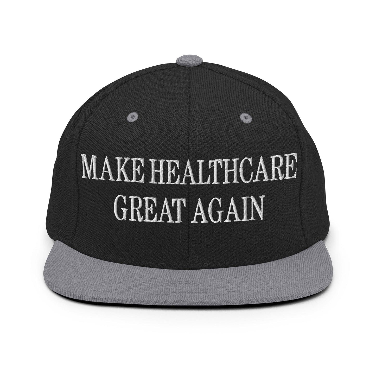 Make Healthcare Great Again Embroidered Flat Bill Brim Snapback Hat - Black/ Silver