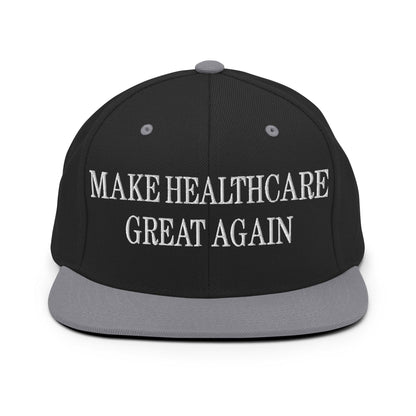 Make Healthcare Great Again Embroidered Flat Bill Brim Snapback Hat - Black/ Silver