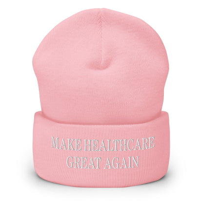 Make Healthcare Great Again Embroidered Knit Cuffed Beanie - Baby Pink