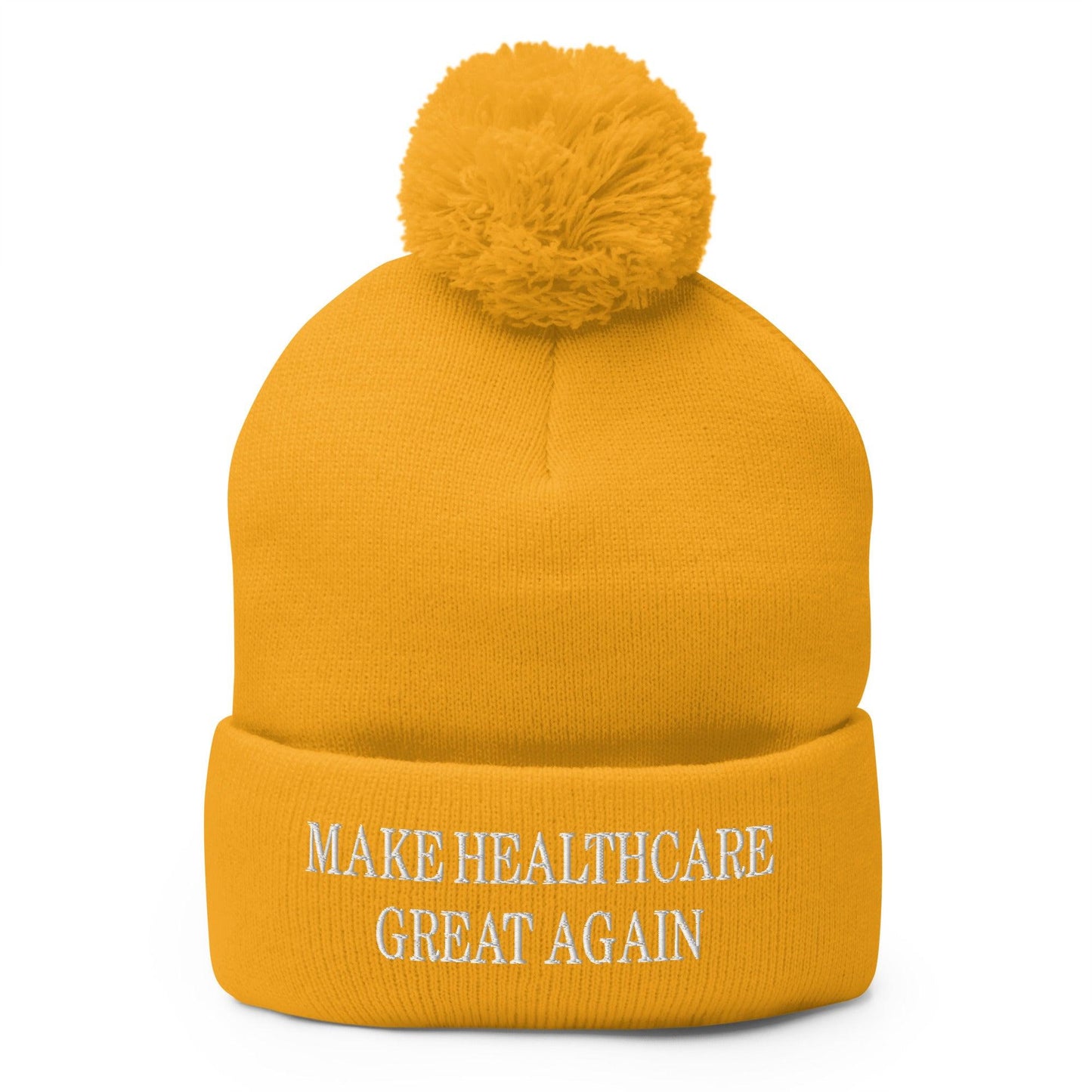 Make Healthcare Great Again Embroidered Knit Pom Beanie - Gold