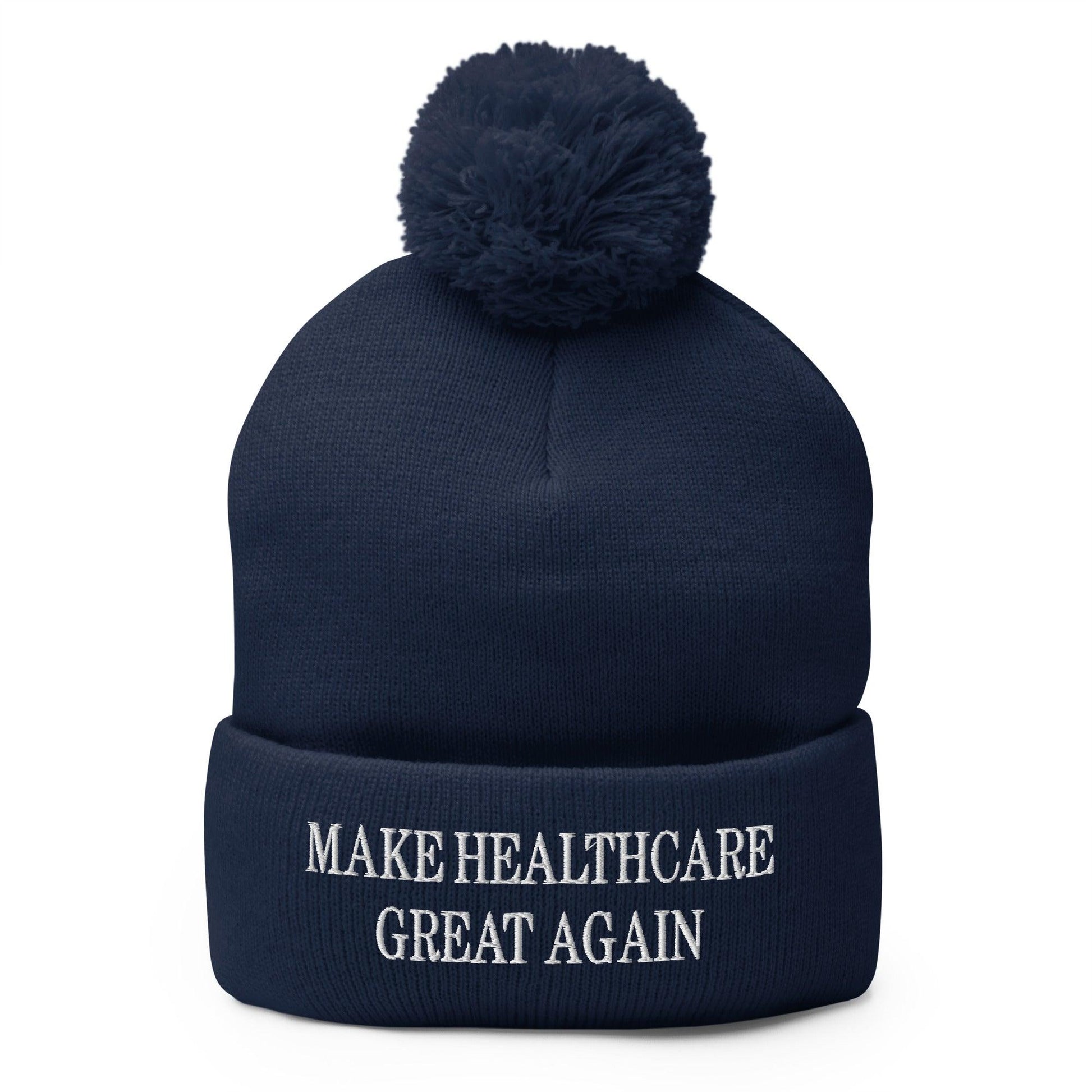 Make Healthcare Great Again Embroidered Knit Pom Beanie - Navy