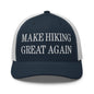 Make Hiking Great Again Embroidered Mesh Trucker Hat - Navy/ White