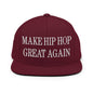 Make Hip Hop Great Again Embroidered Flat Bill Brim Snapback Hat - Maroon