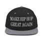 Make Hip Hop Great Again Embroidered Flat Bill Brim Snapback Hat - Black/ Silver
