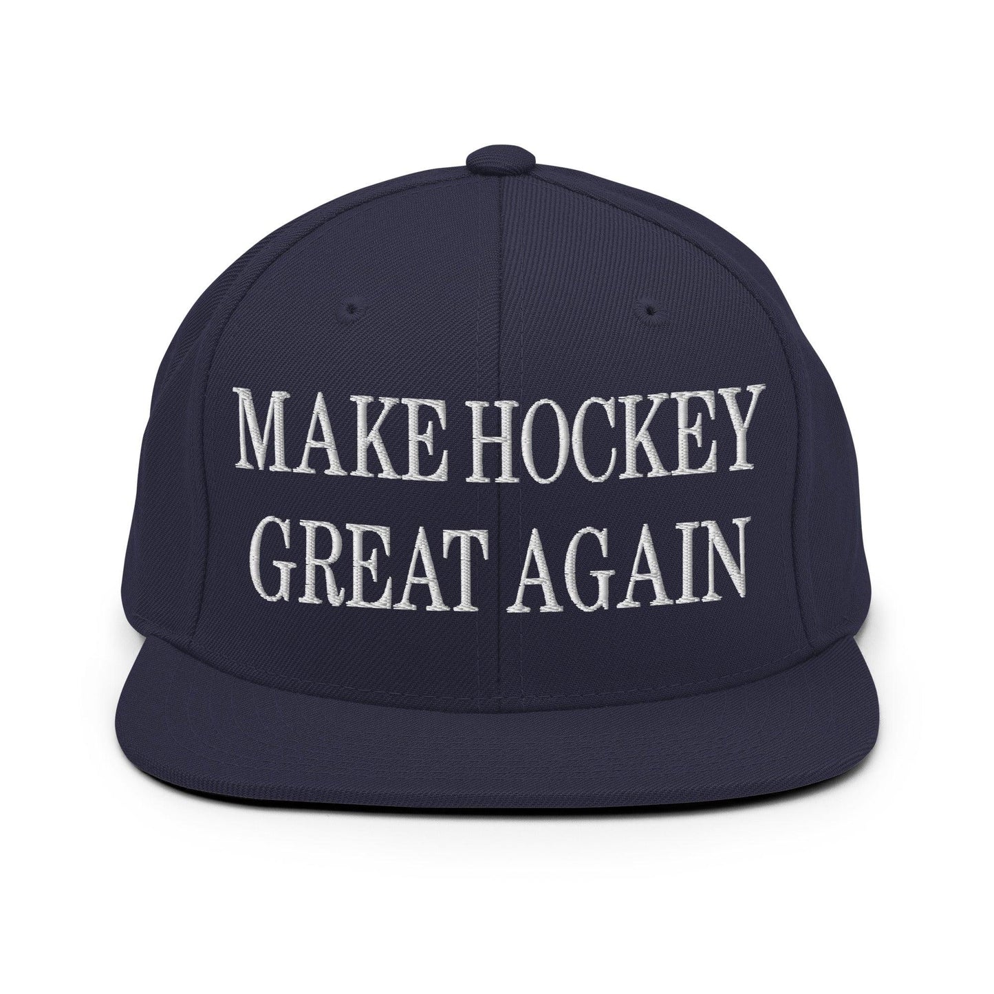 Make Hockey Great Again Embroidered Flat Bill Brim Snapback Hat - Navy