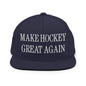 Make Hockey Great Again Embroidered Flat Bill Brim Snapback Hat - Navy