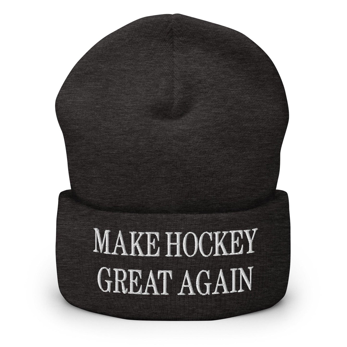 Make Hockey Great Again Embroidered Knit Cuffed Beanie - Dark Grey