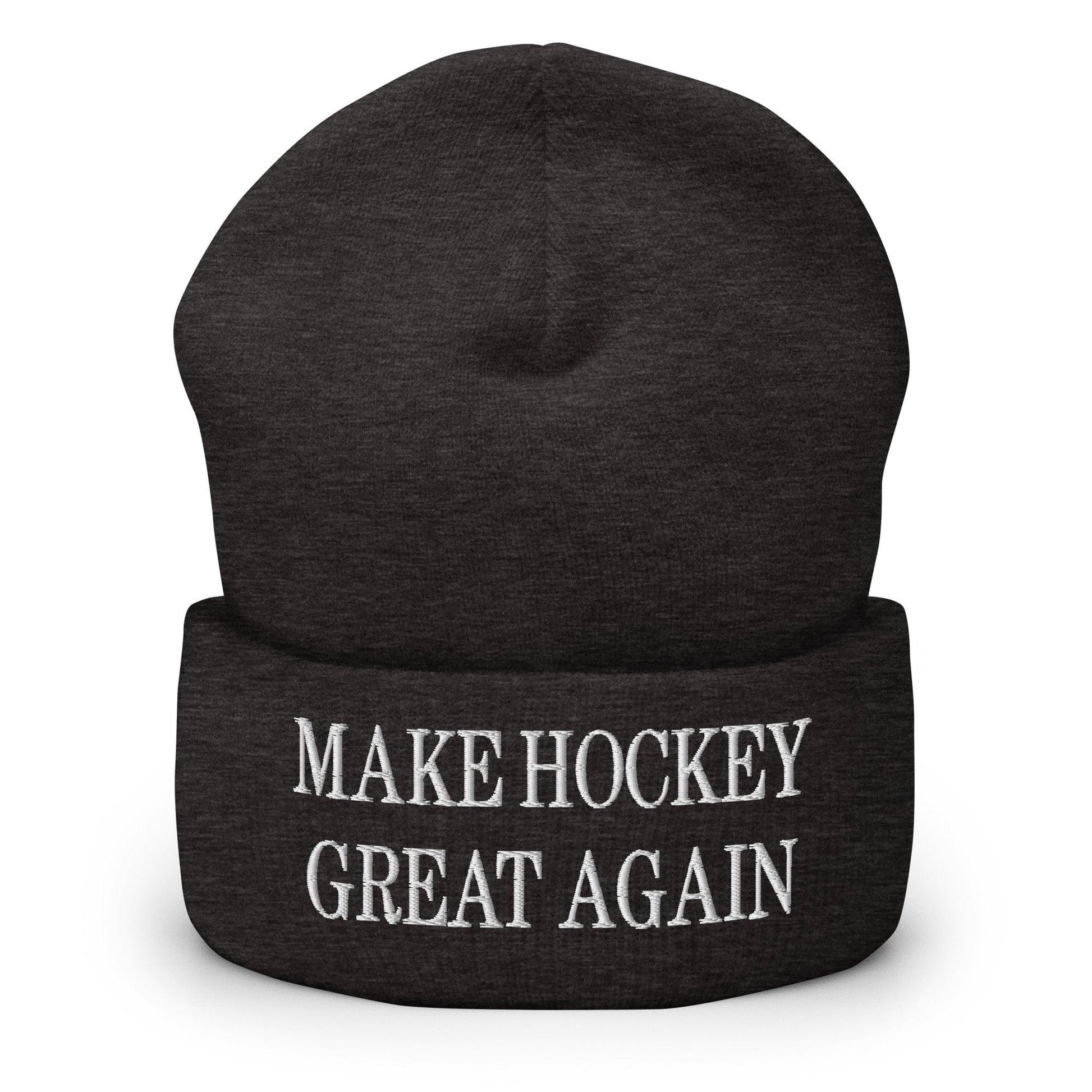 Make Hockey Great Again Embroidered Knit Cuffed Beanie - Dark Grey