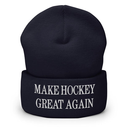 Make Hockey Great Again Embroidered Knit Cuffed Beanie - Navy