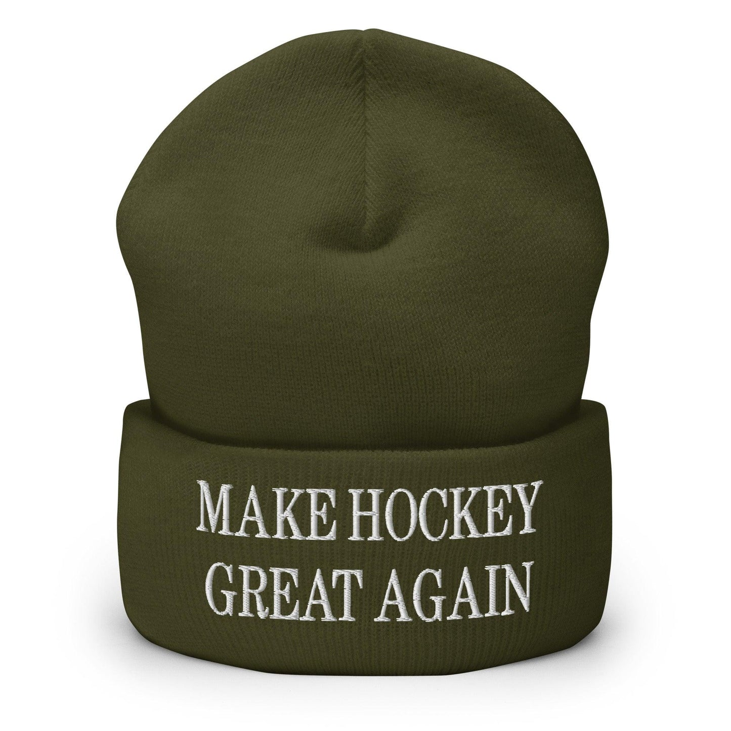 Make Hockey Great Again Embroidered Knit Cuffed Beanie - Olive