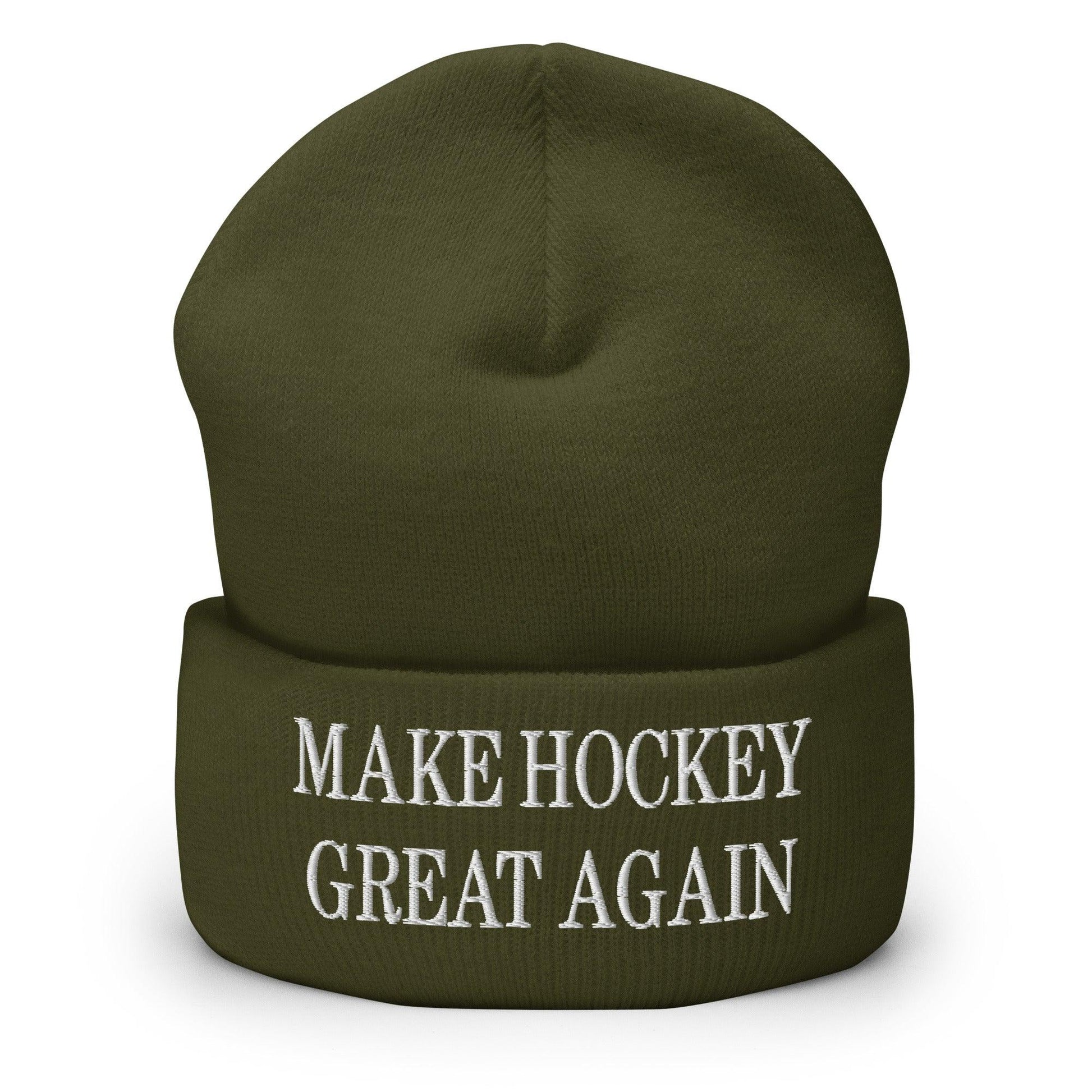 Make Hockey Great Again Embroidered Knit Cuffed Beanie - Olive