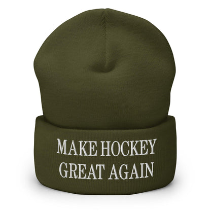Make Hockey Great Again Embroidered Knit Cuffed Beanie - Olive