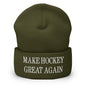 Make Hockey Great Again Embroidered Knit Cuffed Beanie - Olive