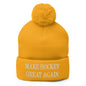 Make Hockey Great Again Embroidered Knit Pom Beanie - Gold