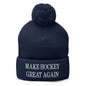 Make Hockey Great Again Embroidered Knit Pom Beanie - Navy