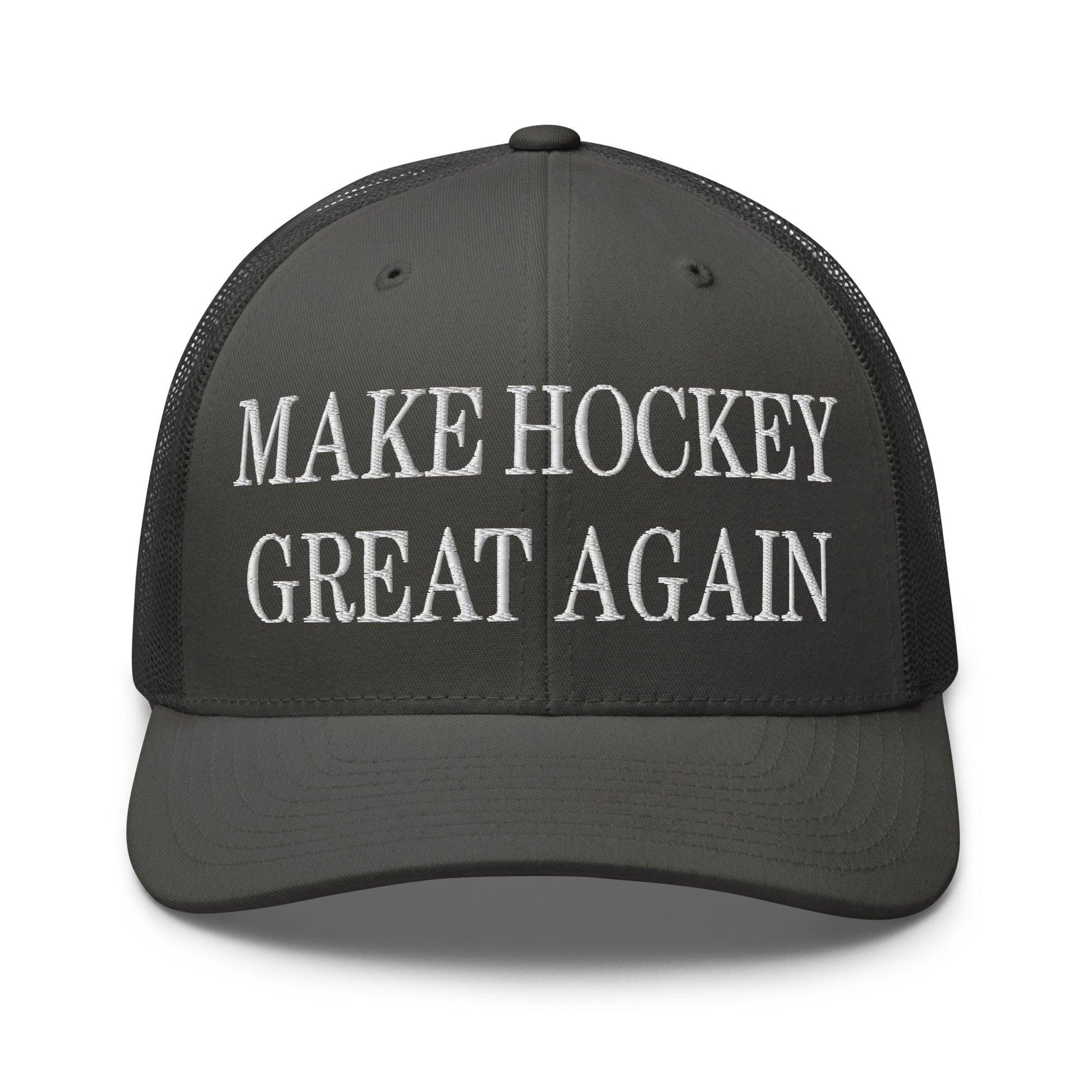 Make Hockey Great AgainEmbroidered Mesh Trucker Hat - Charcoal