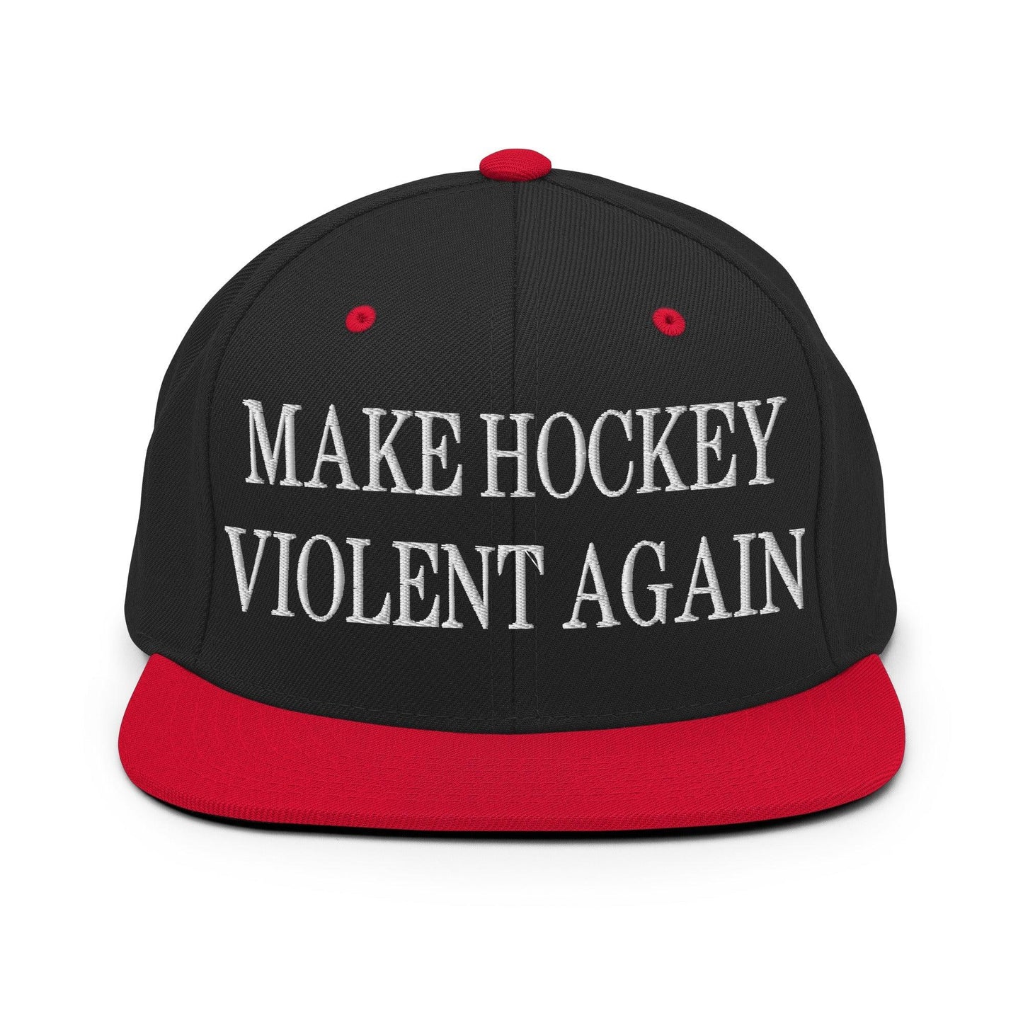 Make Hockey Violent Again Embroidered Flat Bill Brim Snapback Hat - Black/ Red
