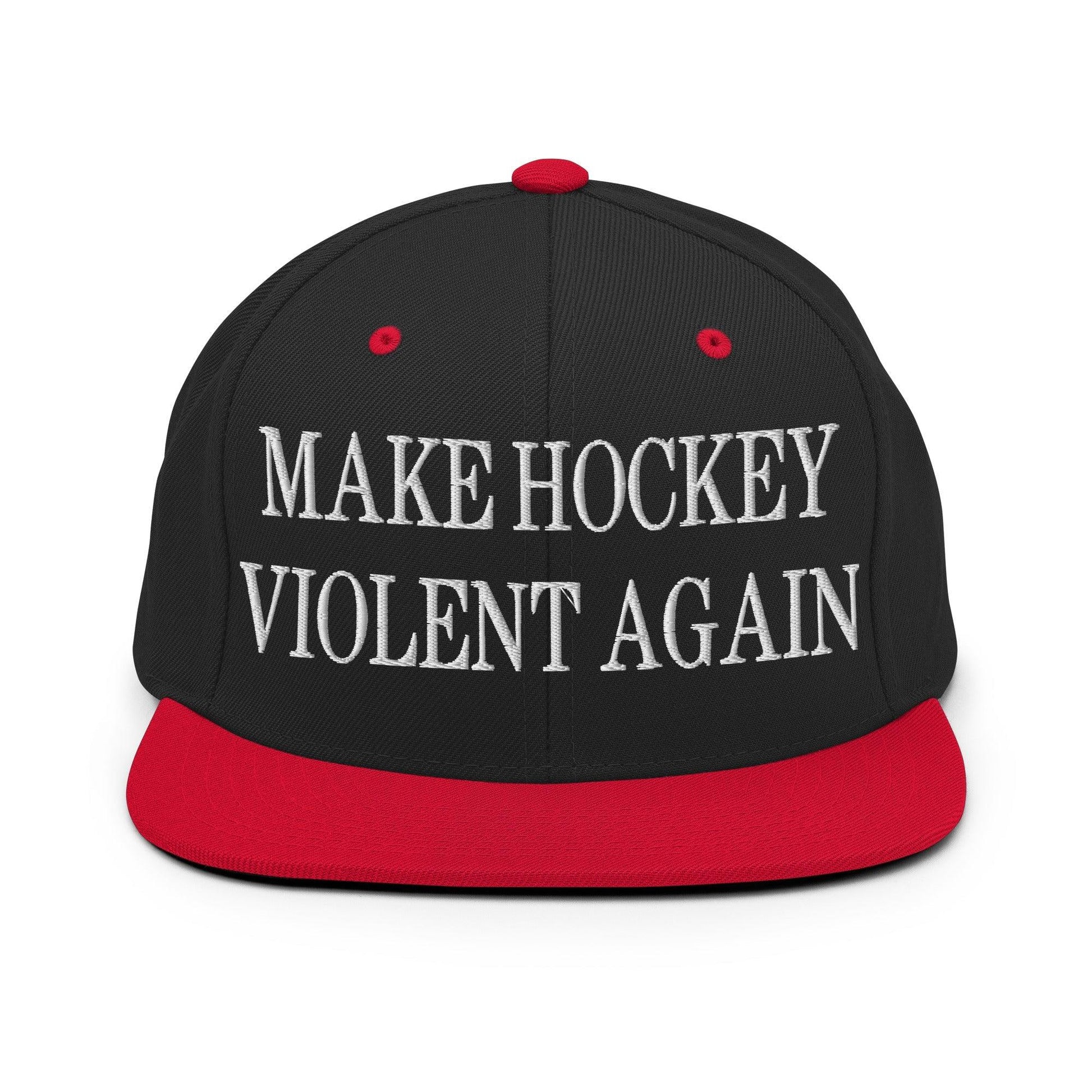 Make Hockey Violent Again Embroidered Flat Bill Brim Snapback Hat - Black/ Red