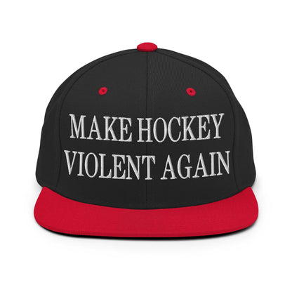 Make Hockey Violent Again Embroidered Flat Bill Brim Snapback Hat - Black/ Red
