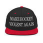 Make Hockey Violent Again Embroidered Flat Bill Brim Snapback Hat - Black/ Red