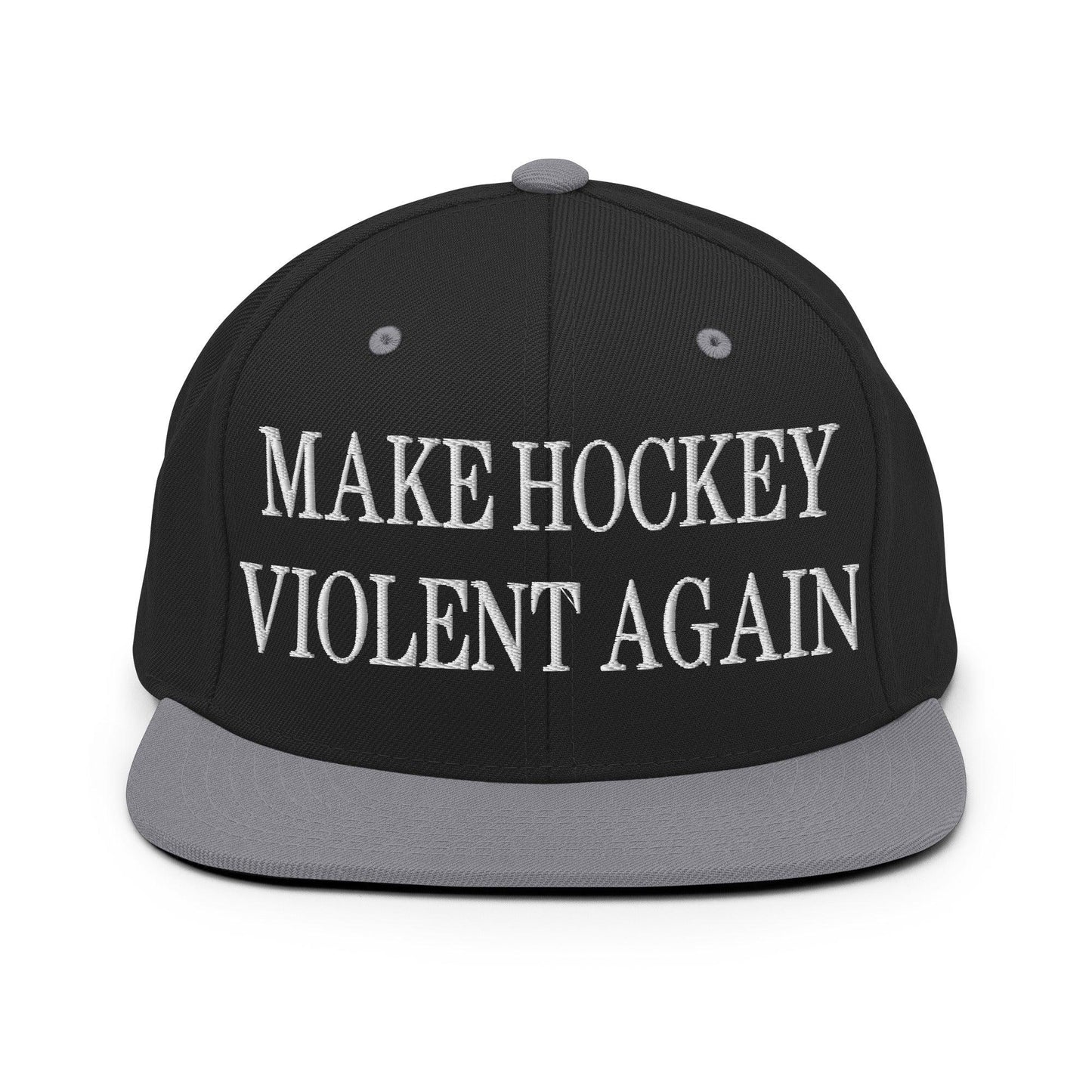 Make Hockey Violent Again Embroidered Flat Bill Brim Snapback Hat - Black/ Silver