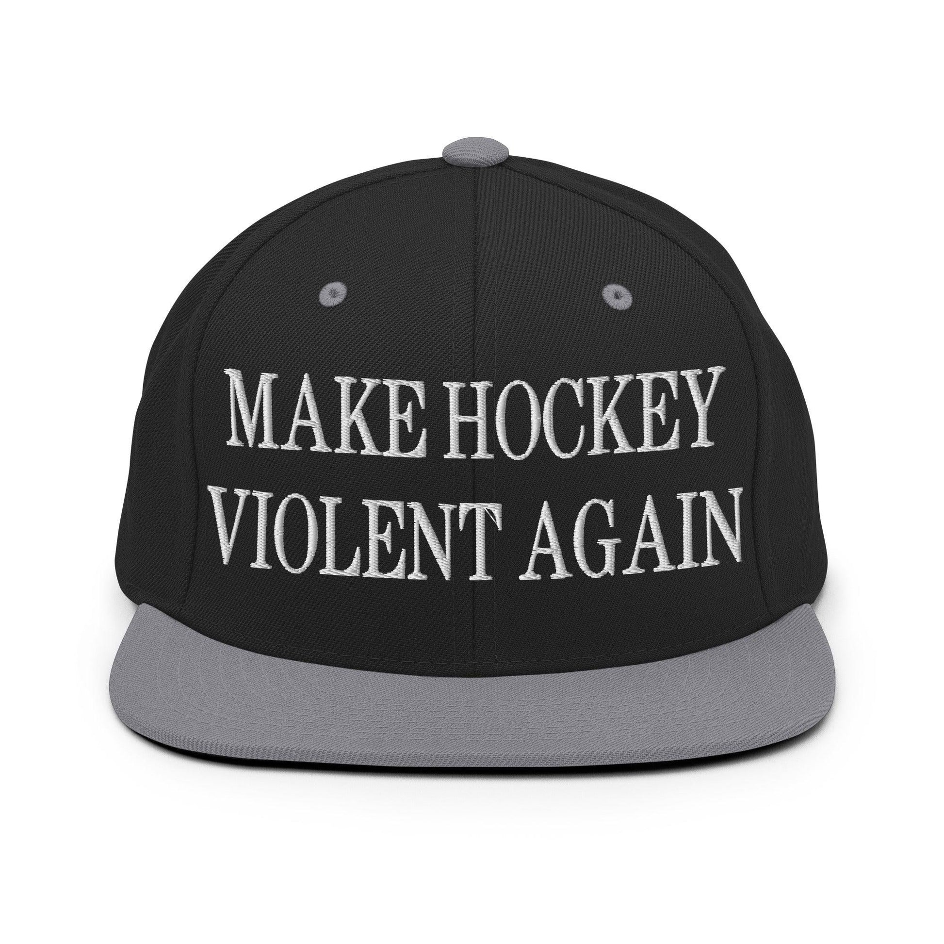 Make Hockey Violent Again Embroidered Flat Bill Brim Snapback Hat - Black/ Silver