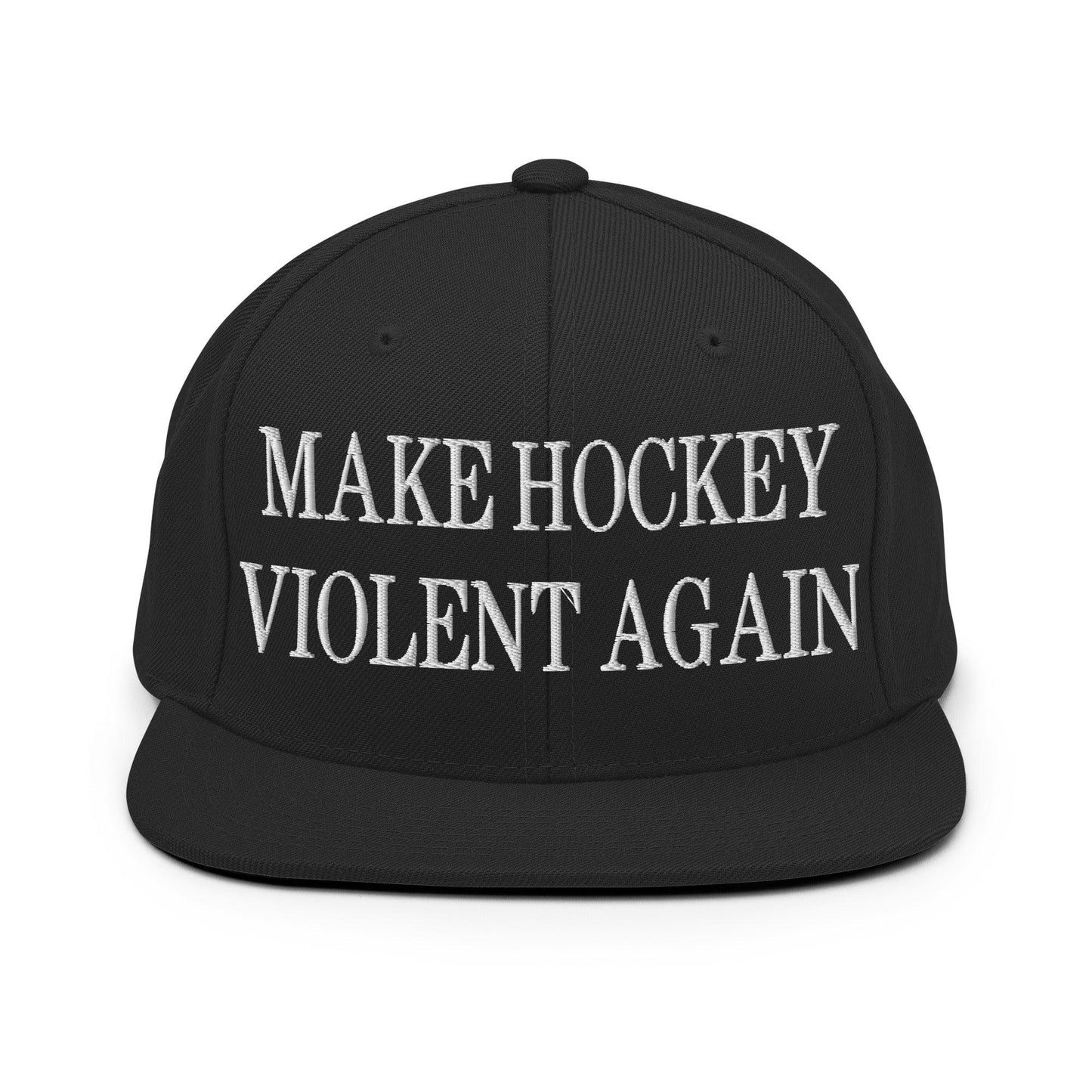 Make Hockey Violent Again Embroidered Flat Bill Brim Snapback Hat - Black