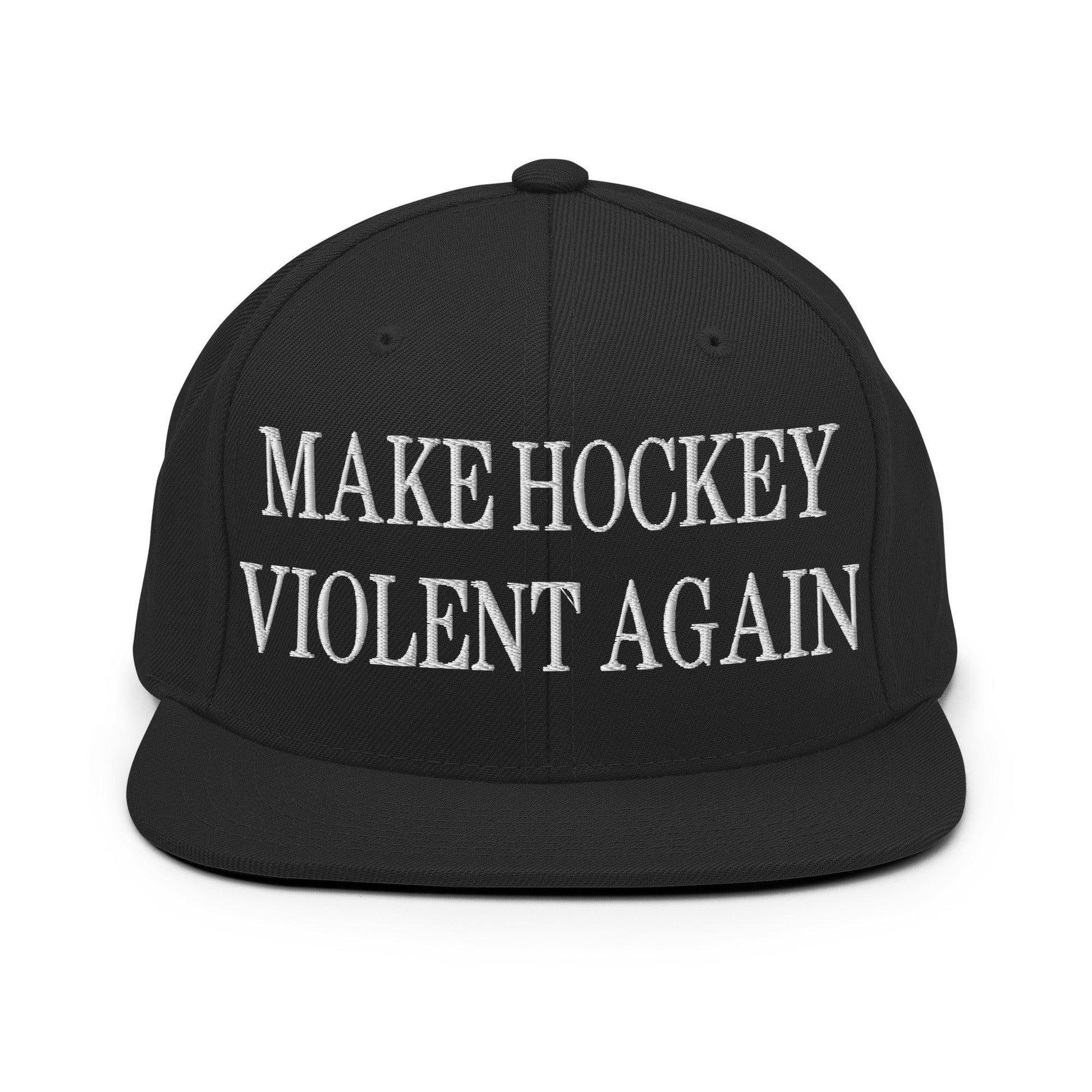 Make Hockey Violent Again Embroidered Flat Bill Brim Snapback Hat - Black