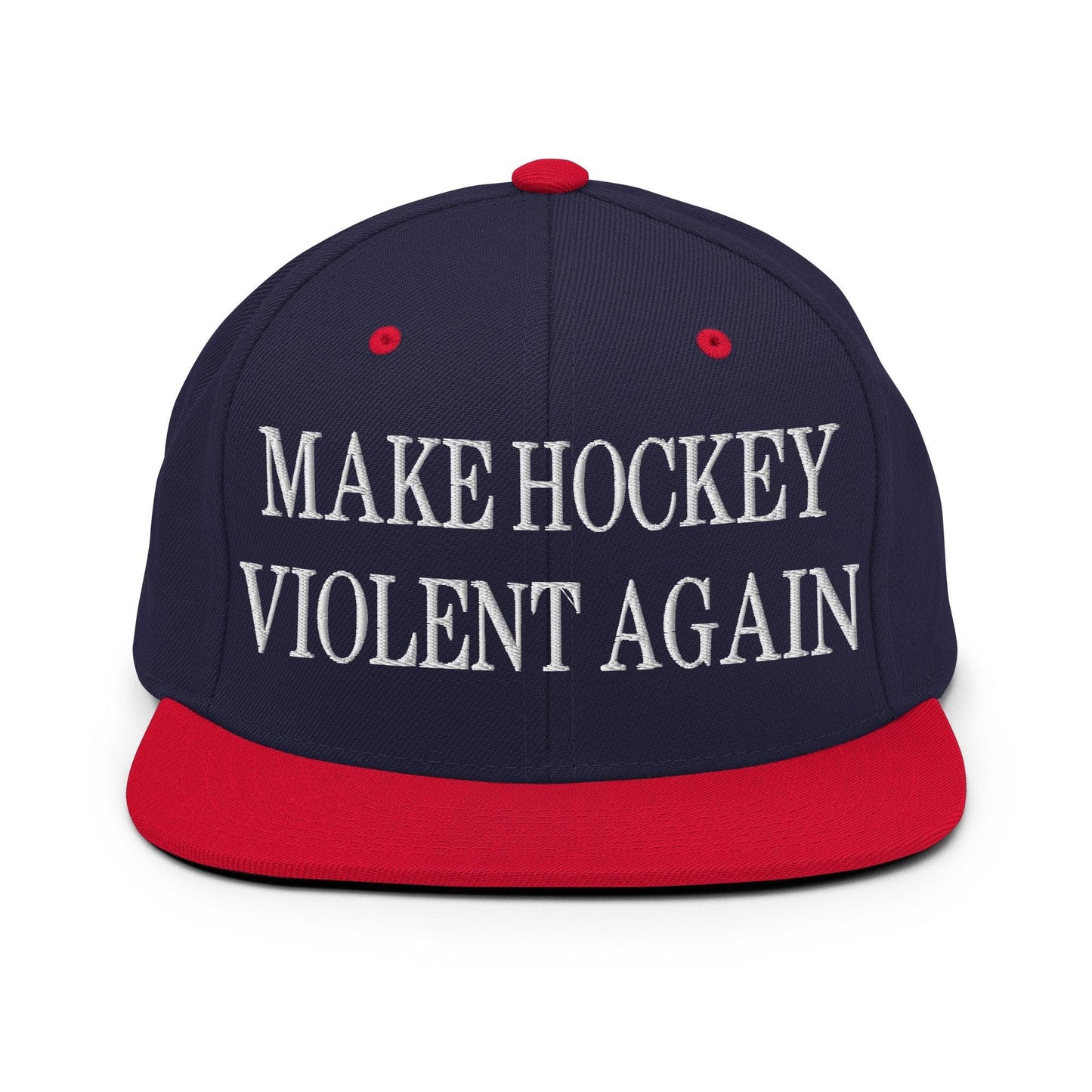 Make Hockey Violent Again Embroidered Flat Bill Brim Snapback Hat - Navy/ Red