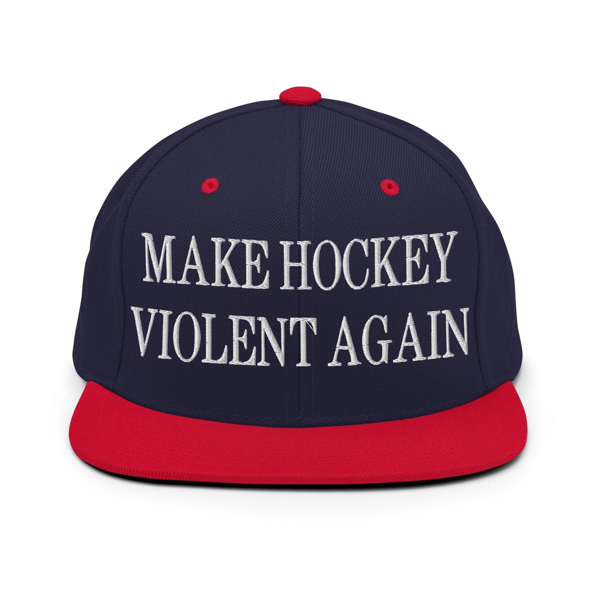 Make Hockey Violent Again Embroidered Flat Bill Brim Snapback Hat - Navy/ Red