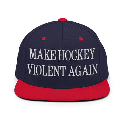 Make Hockey Violent Again Embroidered Flat Bill Brim Snapback Hat - Navy/ Red