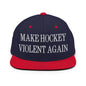 Make Hockey Violent Again Embroidered Flat Bill Brim Snapback Hat - Navy/ Red