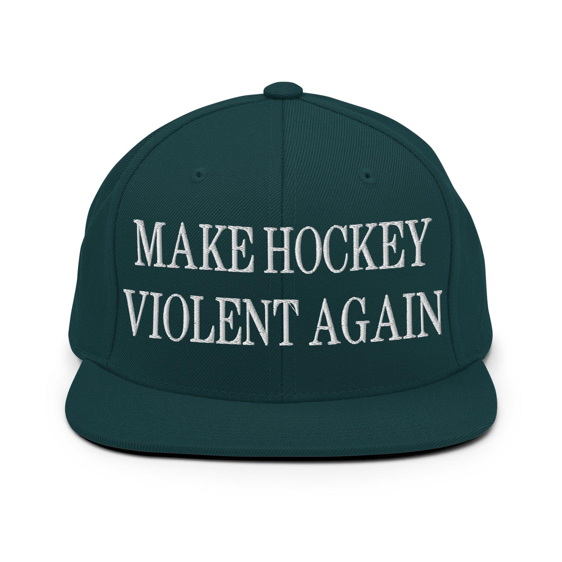 Make Hockey Violent Again Embroidered Flat Bill Brim Snapback Hat - Spruce