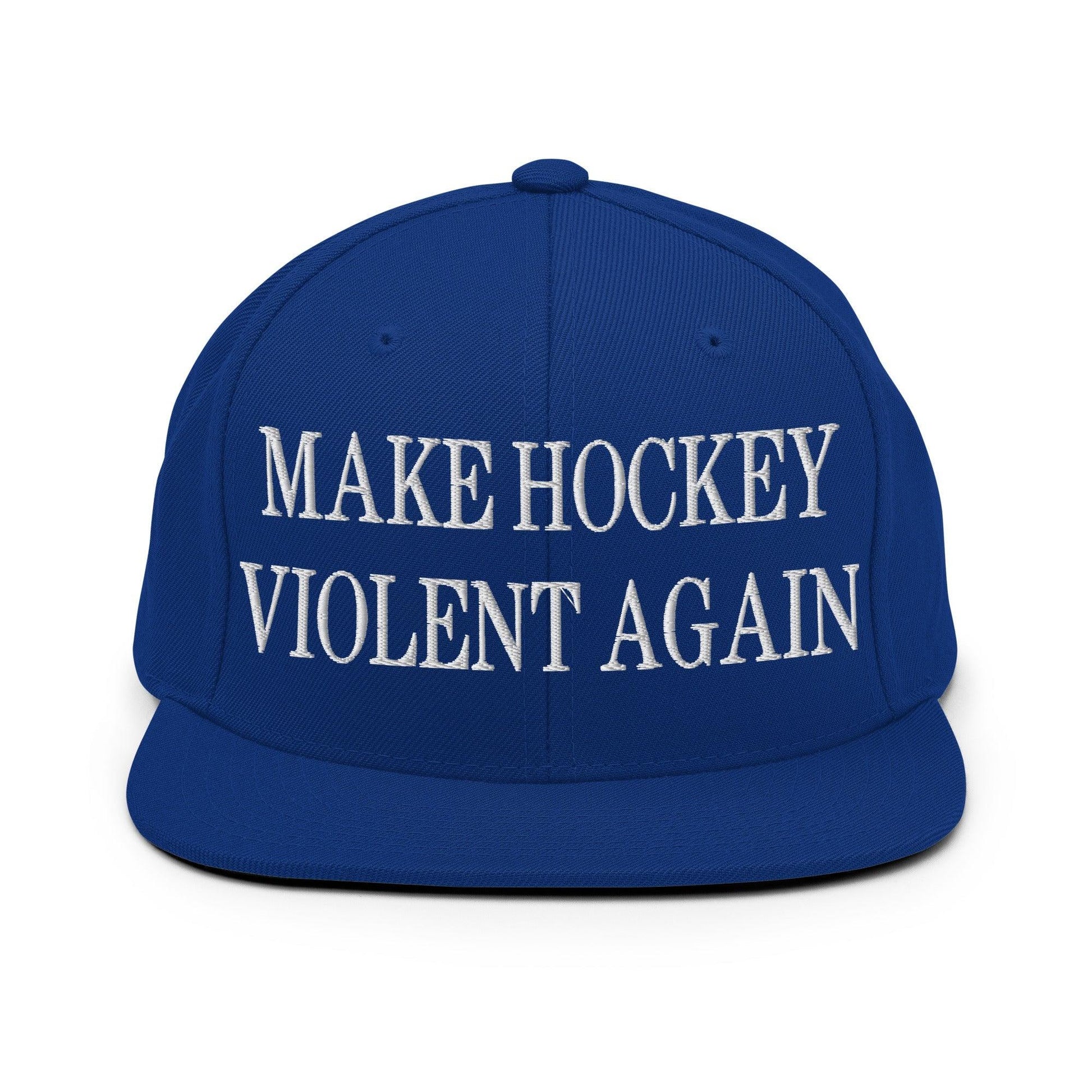 Make Hockey Violent Again Embroidered Flat Bill Brim Snapback Hat - Royal Blue
