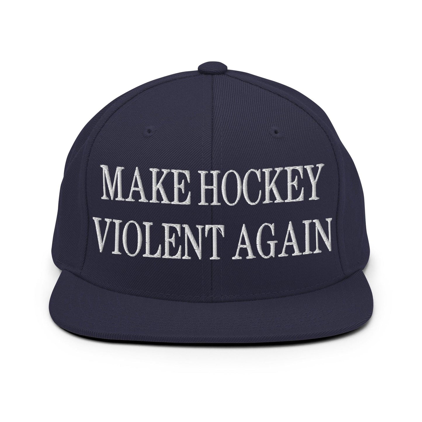 Make Hockey Violent Again Embroidered Flat Bill Brim Snapback Hat - Navy