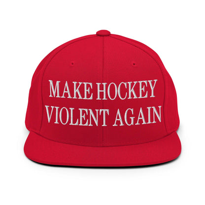 Make Hockey Violent Again Embroidered Flat Bill Brim Snapback Hat - Red