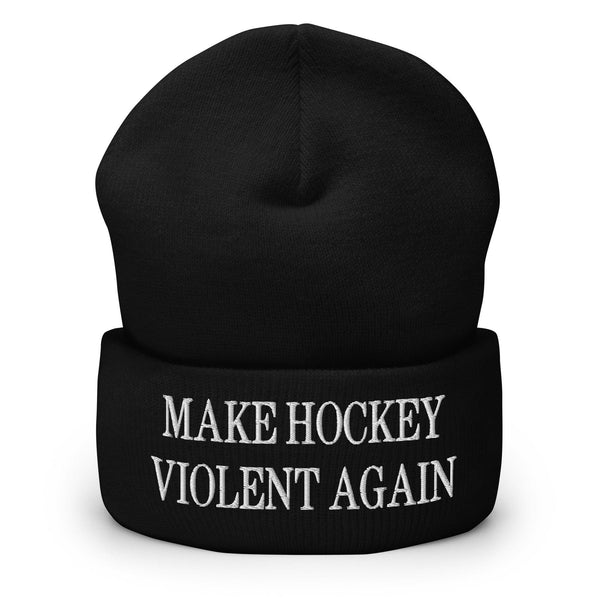 Make Hockey Violent Again Embroidered Knit Cuffed Beanie - Black