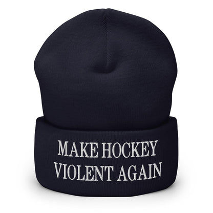 Make Hockey Violent Again Embroidered Knit Cuffed Beanie - Navy