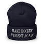 Make Hockey Violent Again Embroidered Knit Cuffed Beanie - Navy