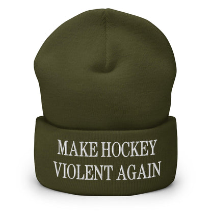 Make Hockey Violent Again Embroidered Knit Cuffed Beanie - Olive