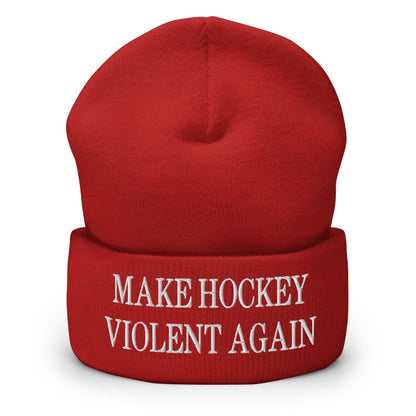 Make Hockey Violent Again Embroidered Knit Cuffed Beanie - Red