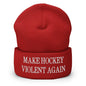 Make Hockey Violent Again Embroidered Knit Cuffed Beanie - Red