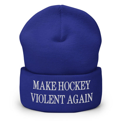 Make Hockey Violent Again Embroidered Knit Cuffed Beanie - Royal