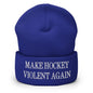 Make Hockey Violent Again Embroidered Knit Cuffed Beanie - Royal