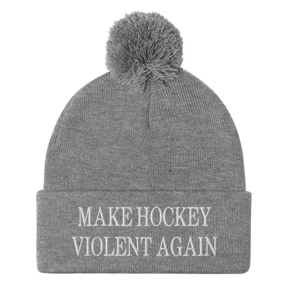 Make Hockey Violent Again Embroidered Knit Pom Beanie - Heather Grey