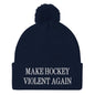 Make Hockey Violent Again Embroidered Knit Pom Beanie - Navy